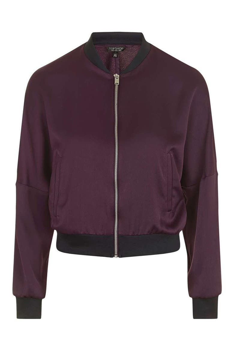 Dolman Sleeve Satin Bomber Jacket, Alternate, color, AUBERGINE
