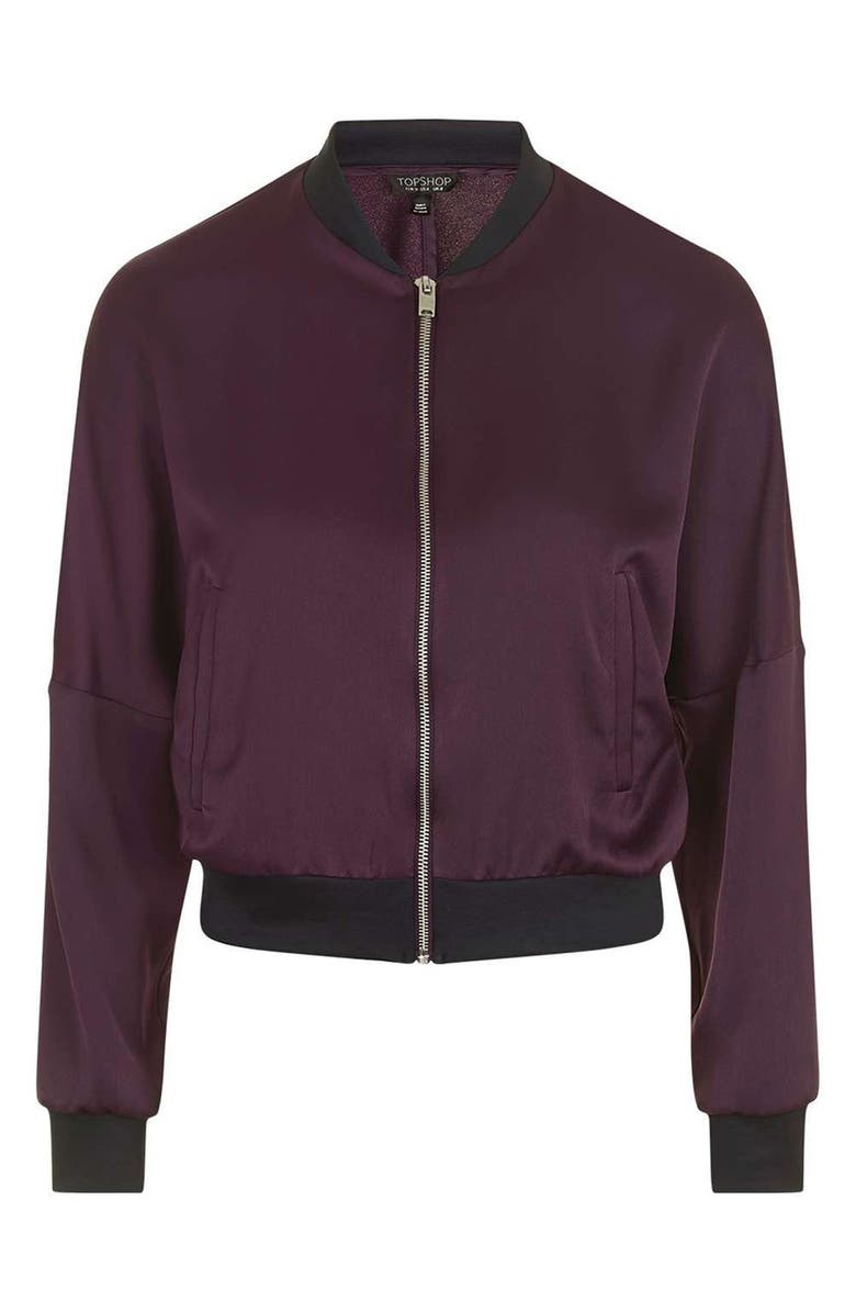 Topshop Dolman Sleeve Satin Bomber Jacket, Alternate, color, 