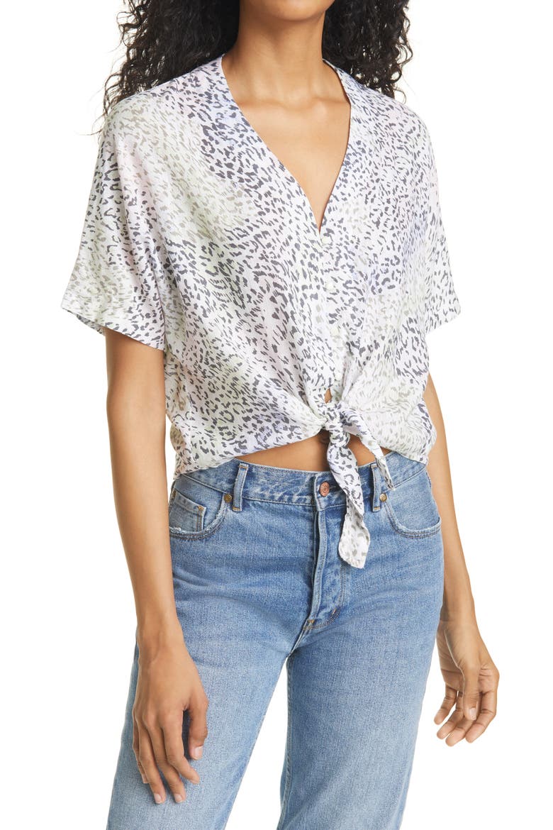 Thea Tie Front Top, Main, color, RAINBOW CHEETAH