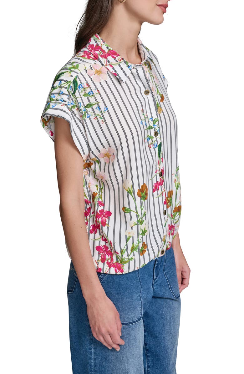 KARL LAGERFELD PARIS Floral & Stripe Button-Up Shirt, Alternate, color,