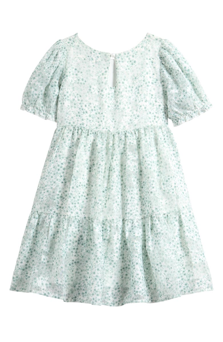 Ava & Yelly Kids' Puff Sleeve Burnout Chiffon Tiered Party Dress, Alternate, color, Sage