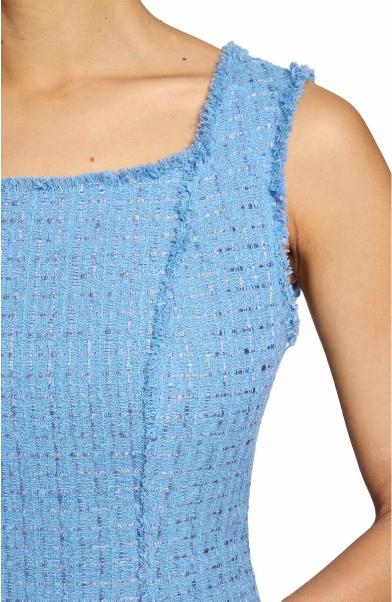 Santorelli Chiyo Sleeveless A-Line Dress with Fringed Seams in Luxury Tweed, Alternate, color, 