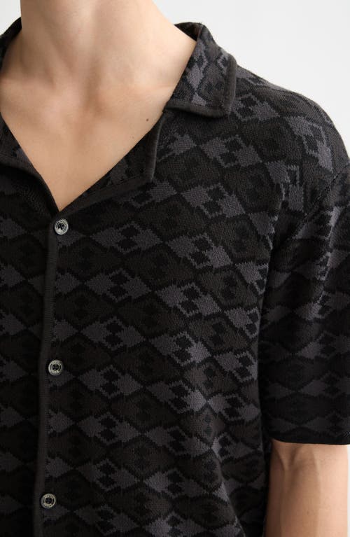Scotch & Soda Argyle Knit Camp Shirt In Black