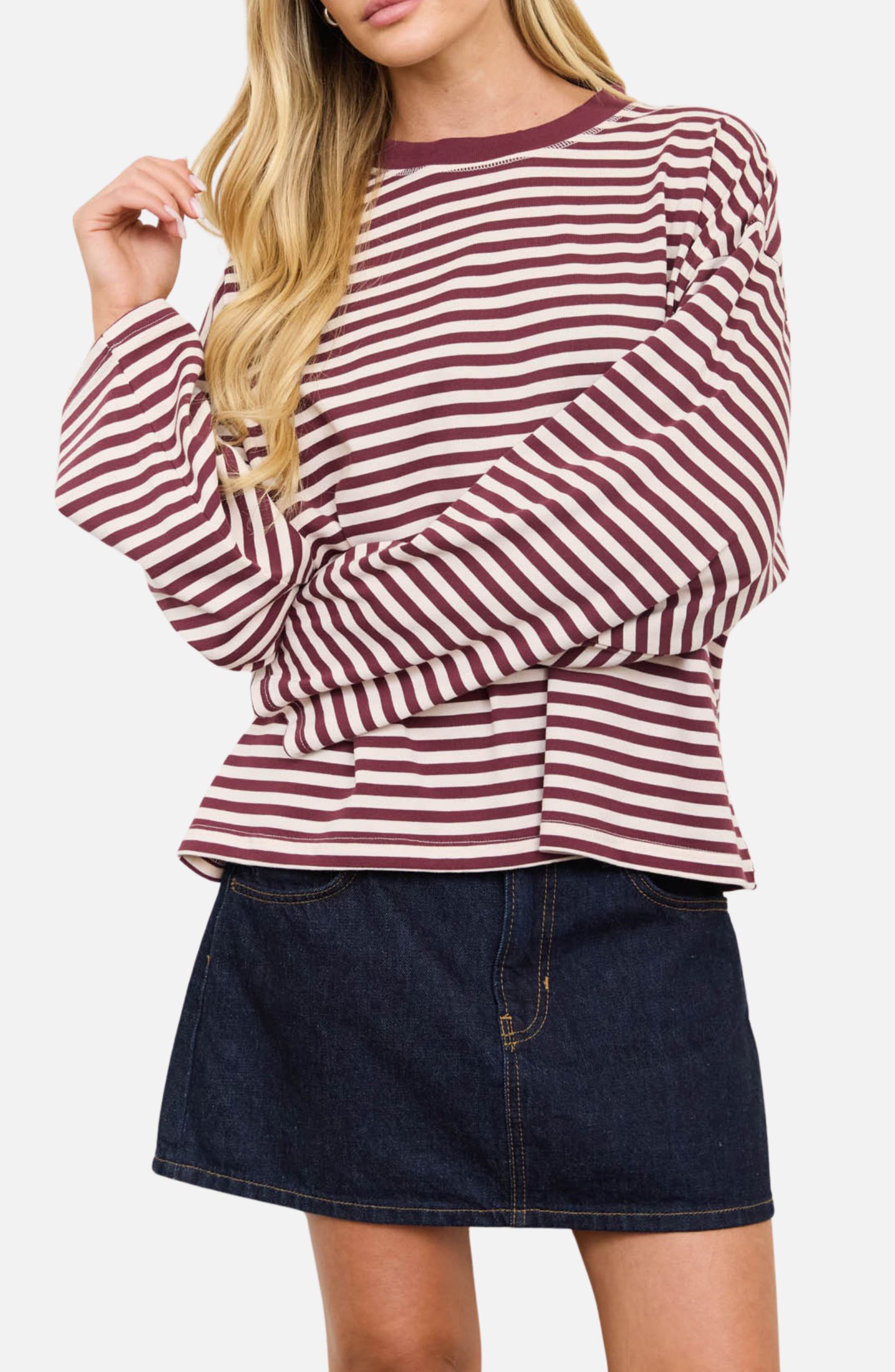 Striped Long Sleeve Knit Top