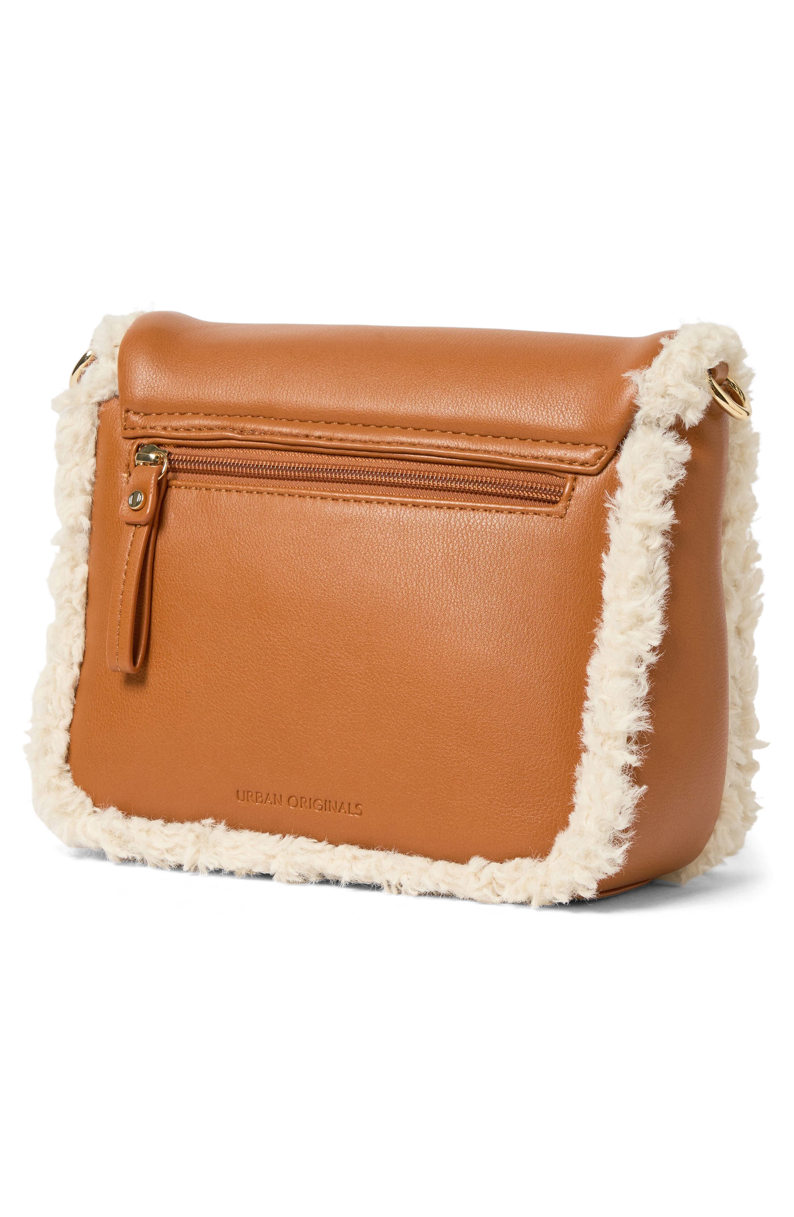 Urban Originals Faux Shearling Flap Crossbody Bag, Alternate, color, Tan