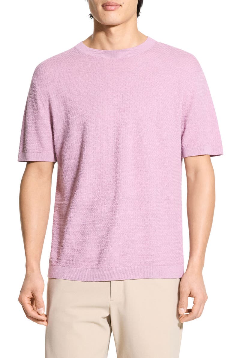 Theory Kolben Short Sleeve Linen 
Cotton Blend Crewneck Sweater, Main, color, Pale Mauve - Tv6