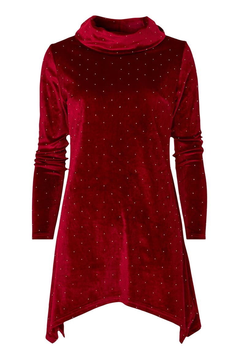 Rhinstone Velvet Cowl Neck Tunic, Alternate, color, RED WINE