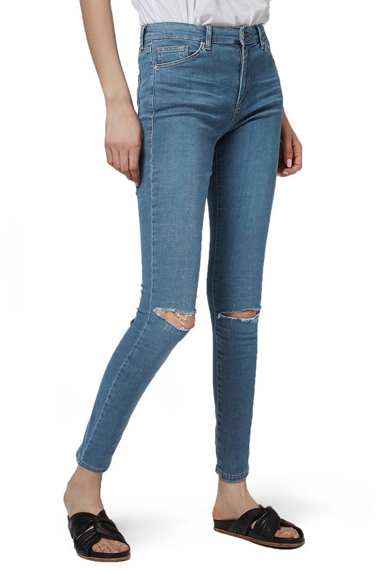 Leigh Ripped Skinny Jeans, Main, color, MID DENIM