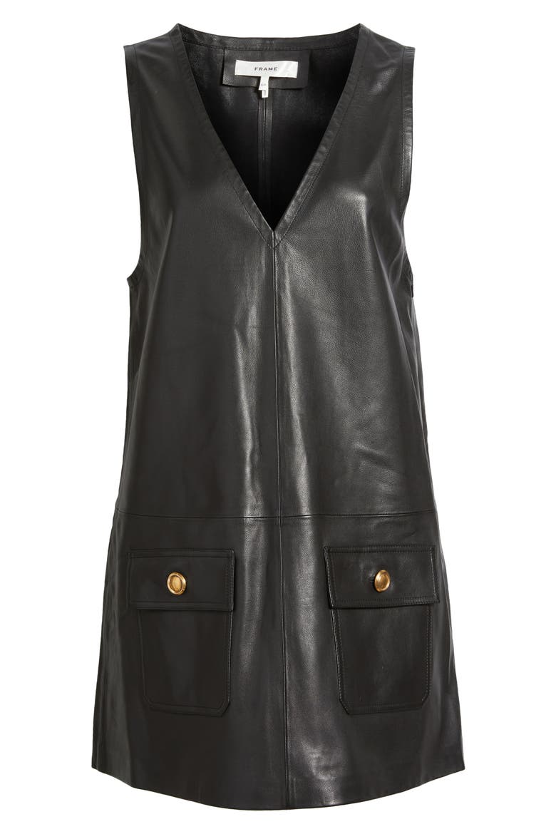 The Pinafore Leather Minidress, Alternate, color, BLACK