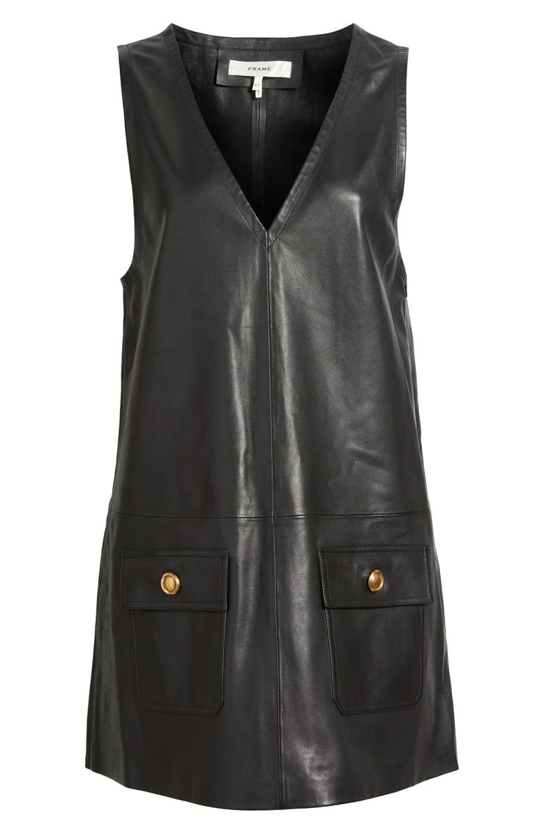 FRAME The Pinafore Leather Minidress, Alternate, color, Black