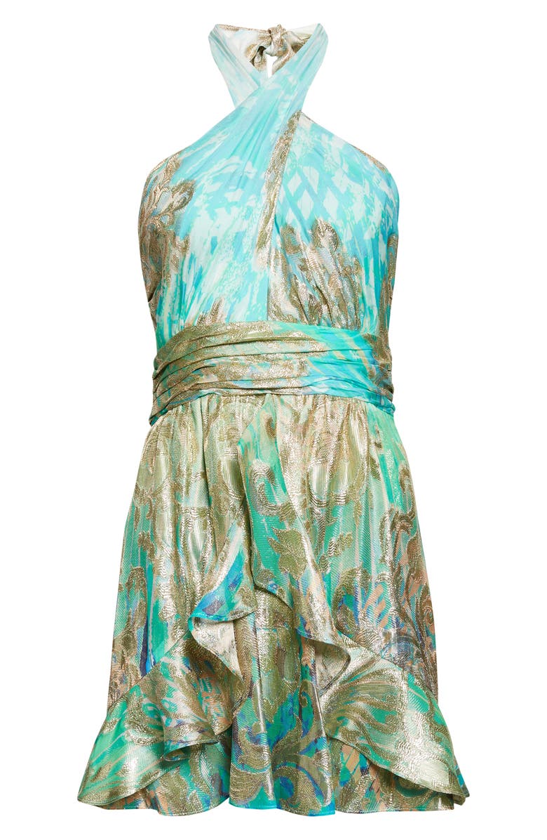 Ramy Brook Ombré Reuben Metallic Halter Neck Dress, Alternate, color, Bright Lime Ombre