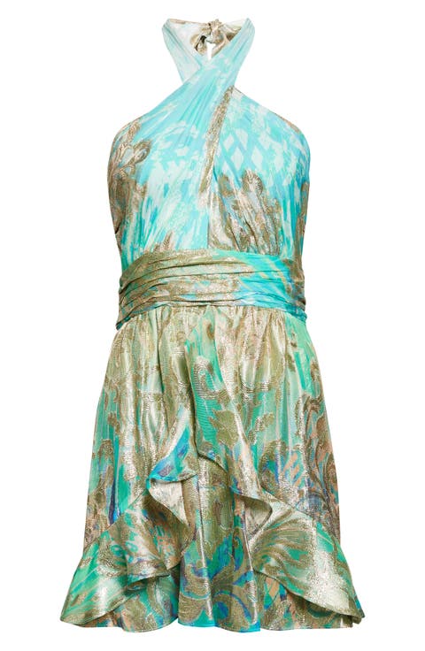 Ombré Reuben Metallic Halter Neck Dress