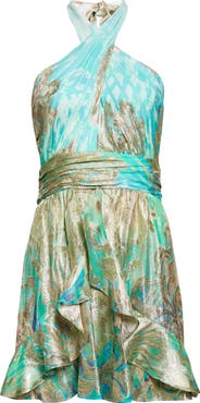 Ramy Brook Ombré Reuben Metallic Halter Neck Dress