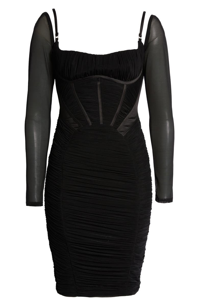 HOUSE OF CB Freyja Satin Ruched Long Sleeve Body-Con Dress, Alternate, color, 