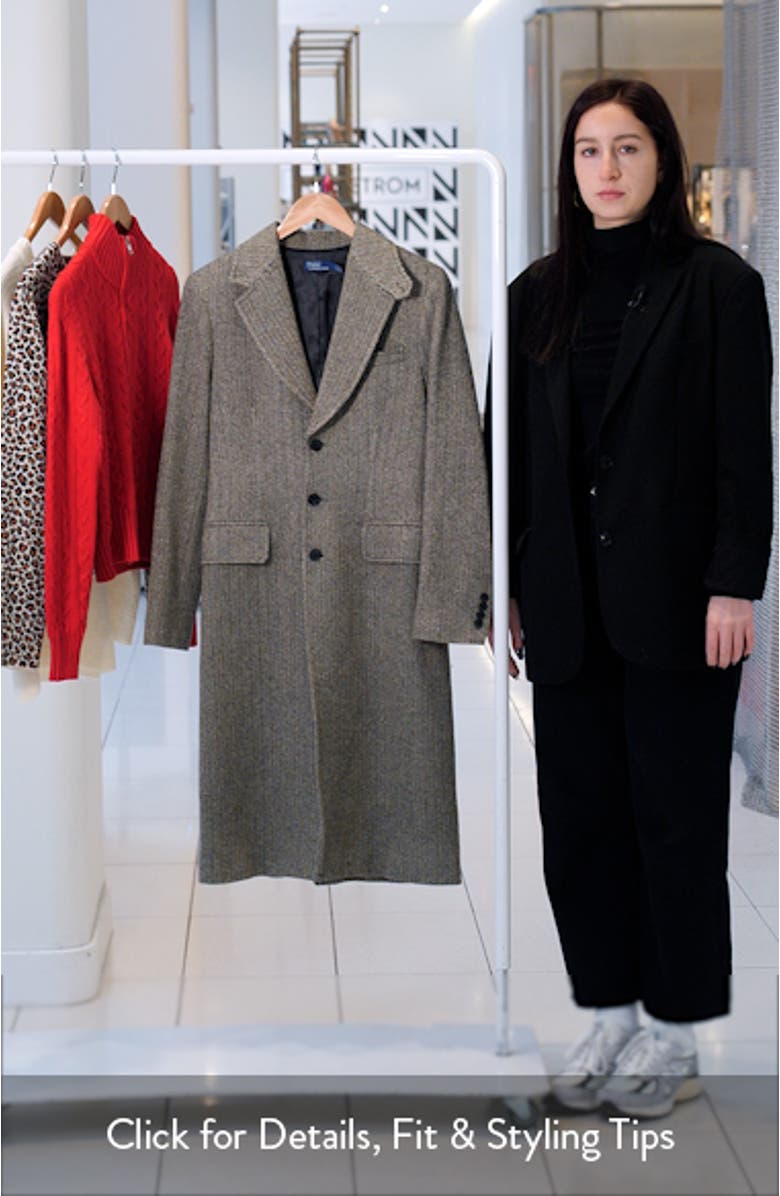 Herringbone Single Breasted Suede Trim Wool Blend Coat, sales video thumbnail