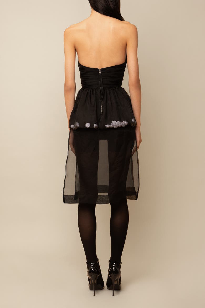 The Mary Romantic Floral Structured Silk Organza Top, Alternate, color, Black