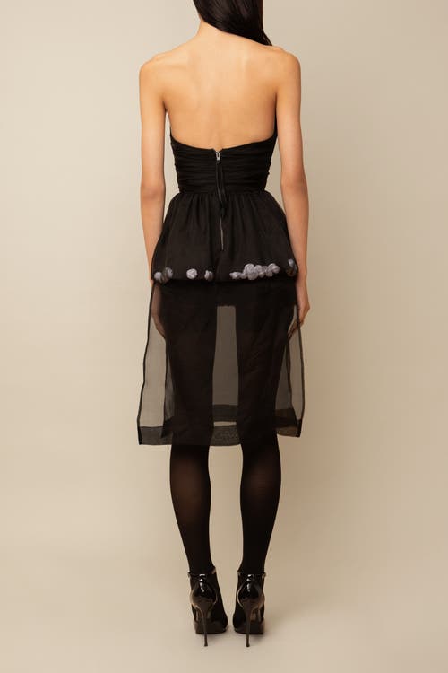 Contessa Mills The Mary Romantic Floral Structured Silk Organza Top In Black