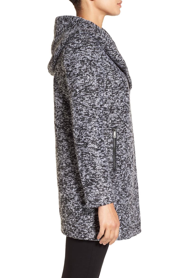 Asymetrical Tweed Duffle Coat, Alternate, color, BLACK/ GREY TWEED