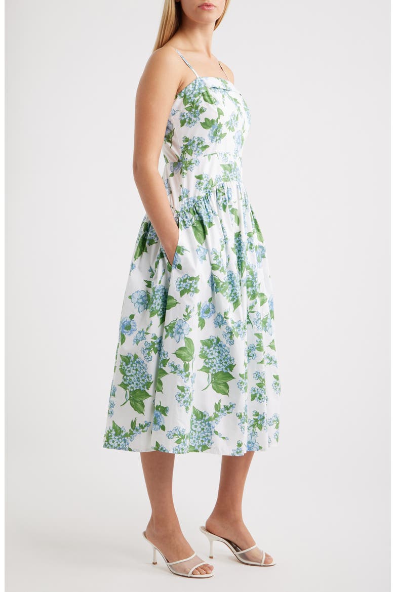 Floral Fold Over Neck Drop Waist Cotton Midi Sundress, Alternate, color, DUSTY BLUE