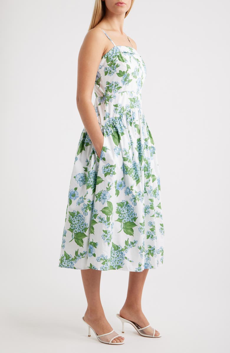 CeCe Floral Fold Over Neck Drop Waist Cotton Midi Sundress, Alternate, color, Dusty Blue