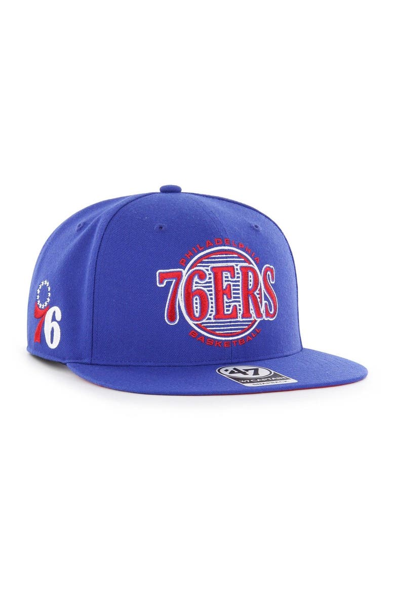 '47 Men's '47 Royal Philadelphia 76ers High Post Captain Snapback Hat, Main, color, Royal