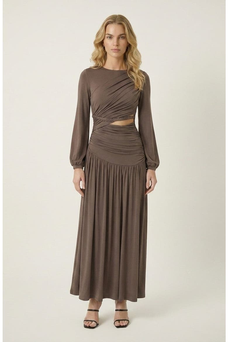 Long Sleeve Slim Fit Maxi Dress, Main, color, Coffee