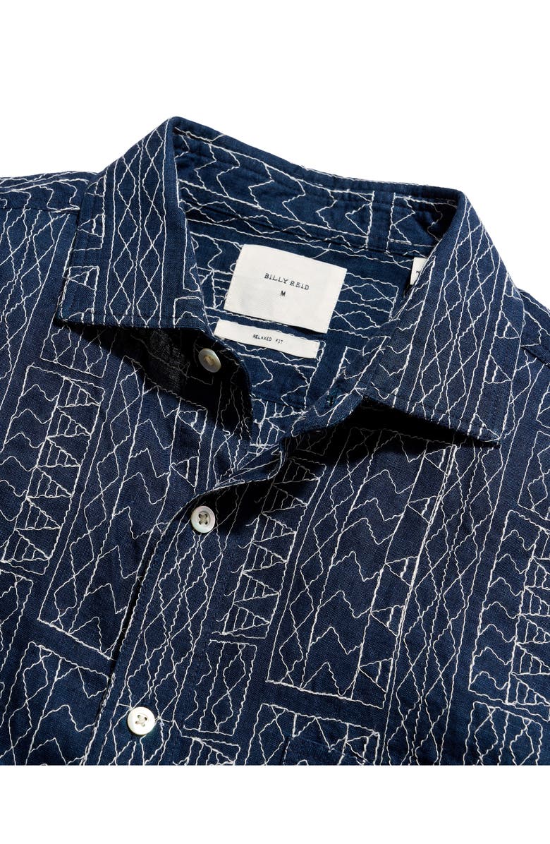 Billy Reid Geo Stitch Short Sleeve Linen Sport Shirt, Alternate, color, Blue