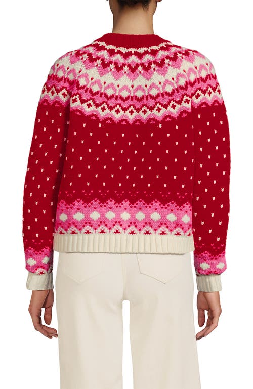 Lands' End Lofty Birdseye Fair Isle Cardigan Sweater In Red