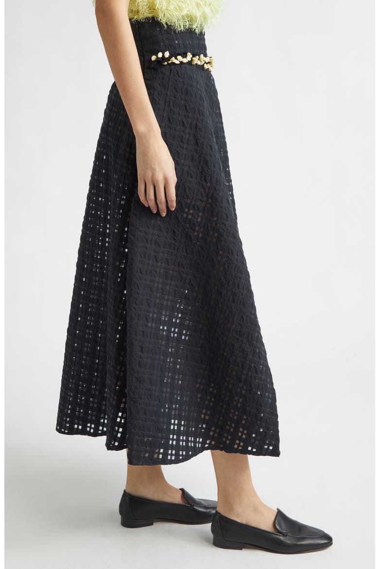Crochet Accent Sheer Check Wrap Skirt, Alternate, color, BLACK