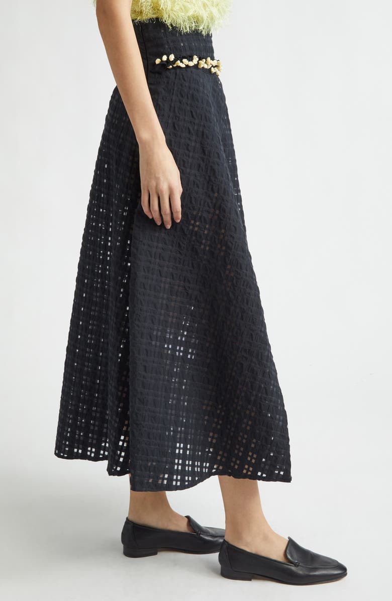 KÚR Crochet Accent Sheer Check Wrap Skirt, Alternate, color, Black