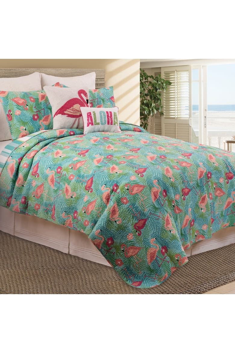 Isla Tropics Flamingo & Palms Quilt Set, Main, color, Green