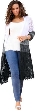 Roaman's Knee Length Pointelle Cardigan