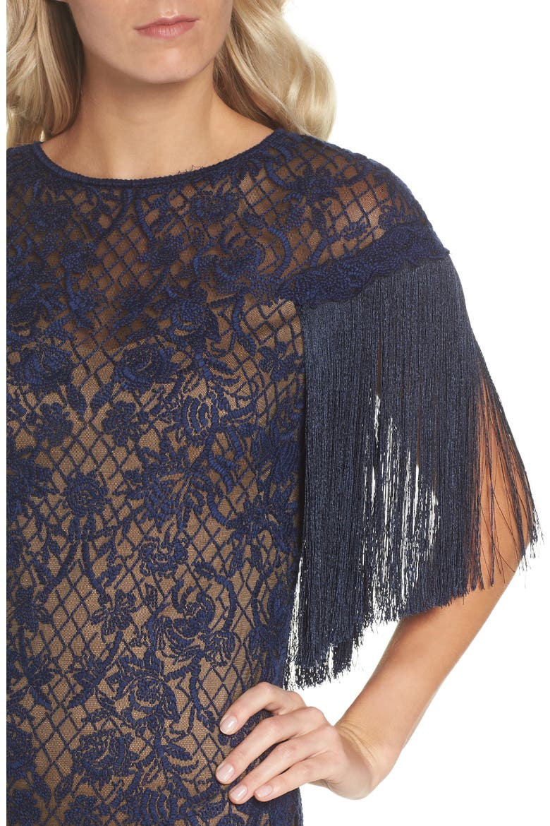 Embroidered Mesh & Fringe Gown, Alternate, color, MIDNIGHT/ NUDE