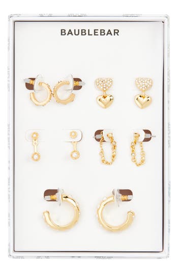 Baublebar Crystal & Faux Pearl 5-pack Earring Set In Gold