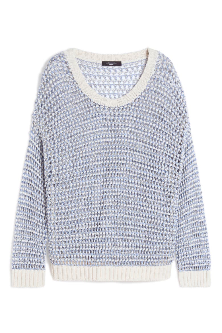 Open Stitch Crewneck Sweater, Alternate, color, LIGHT BLUE
