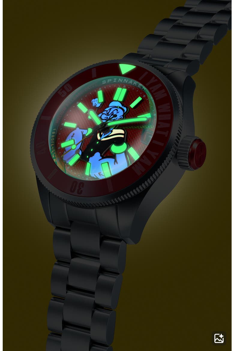 x Popeye Forearm Fury Piccard Automatic Bracelet Watch, 45mm, Alternate, color, RED