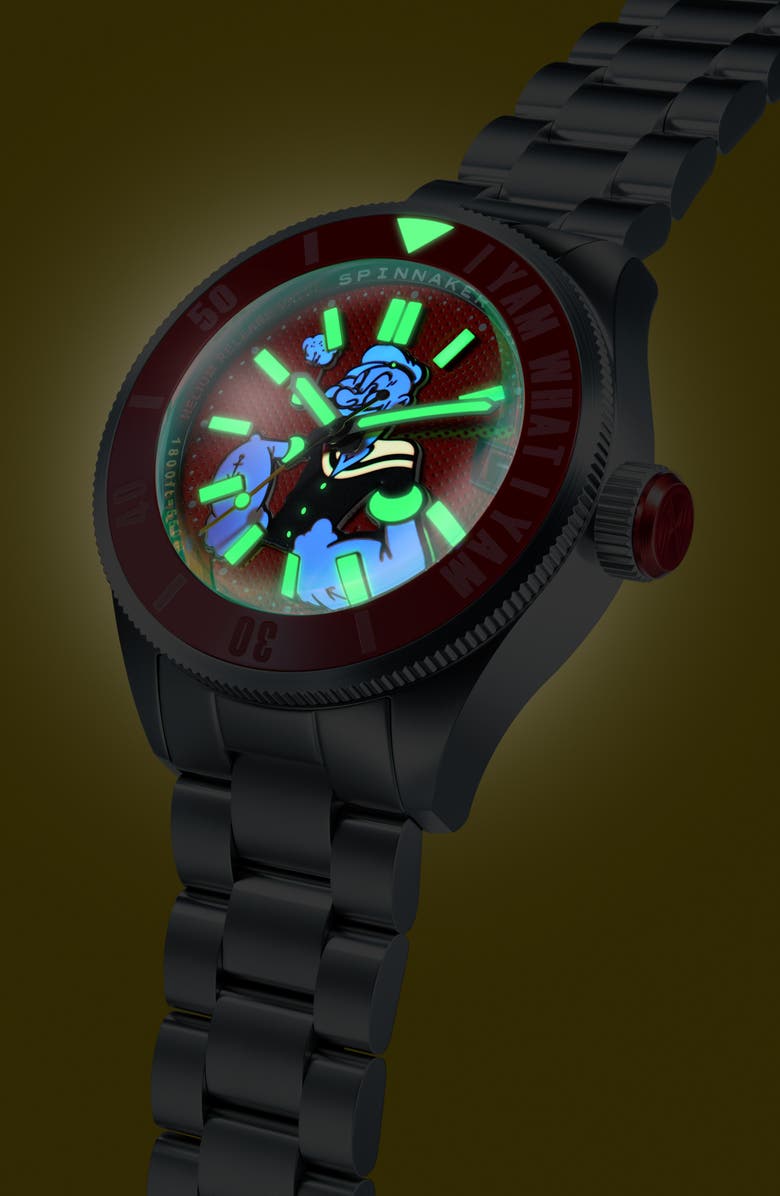 SPINNAKER x Popeye Forearm Fury Piccard Automatic Bracelet Watch, 45mm, Alternate, color, Red