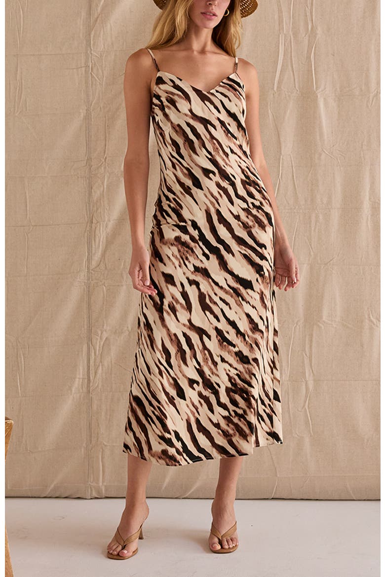 Abstract Animal Print Midi Slip Dress, Alternate, color, Brown