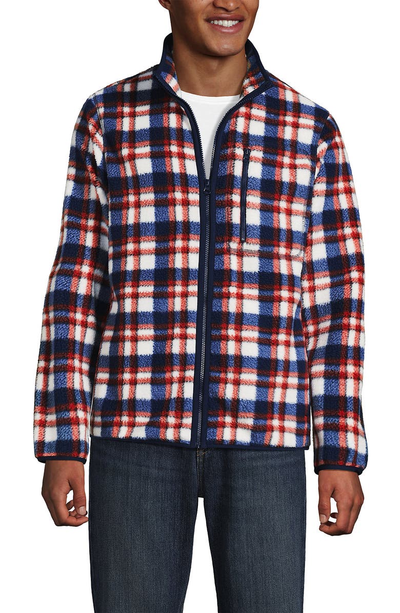 Lands' End Full Zip High Pile Fleece Jacket, Alternate, color, Navy/Bourbon Plaid