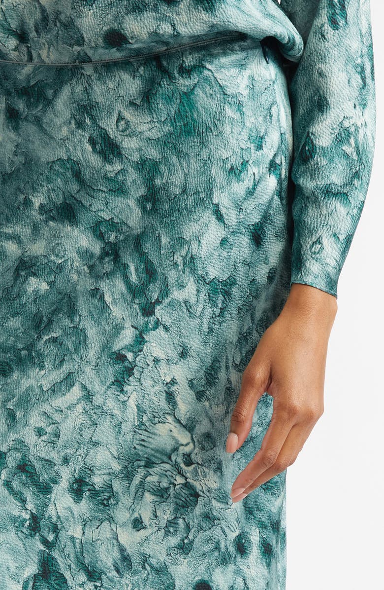 Lafayette 148 New York Impasto Print Bias Cut Textured Stretch Silk Maxi Skirt, Alternate, color, Deep Malachite Multi