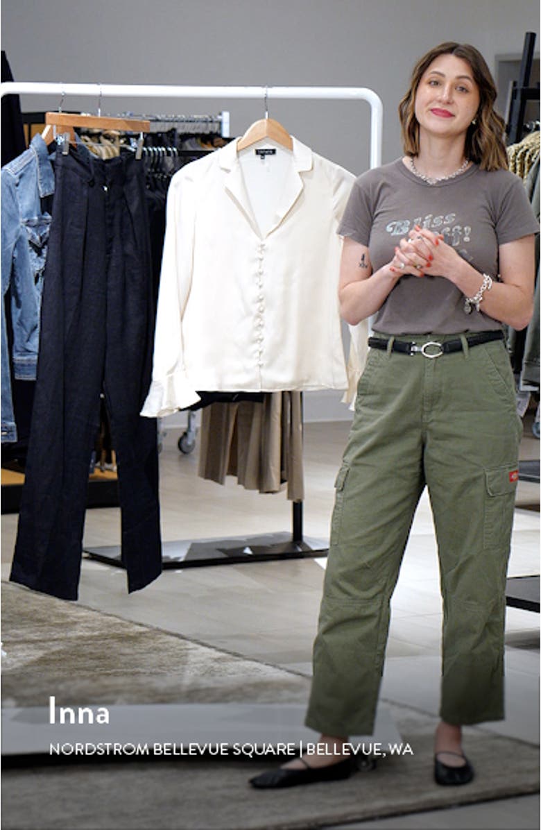 Bell Sleeve Satin Button-Up Shirt, sales video thumbnail