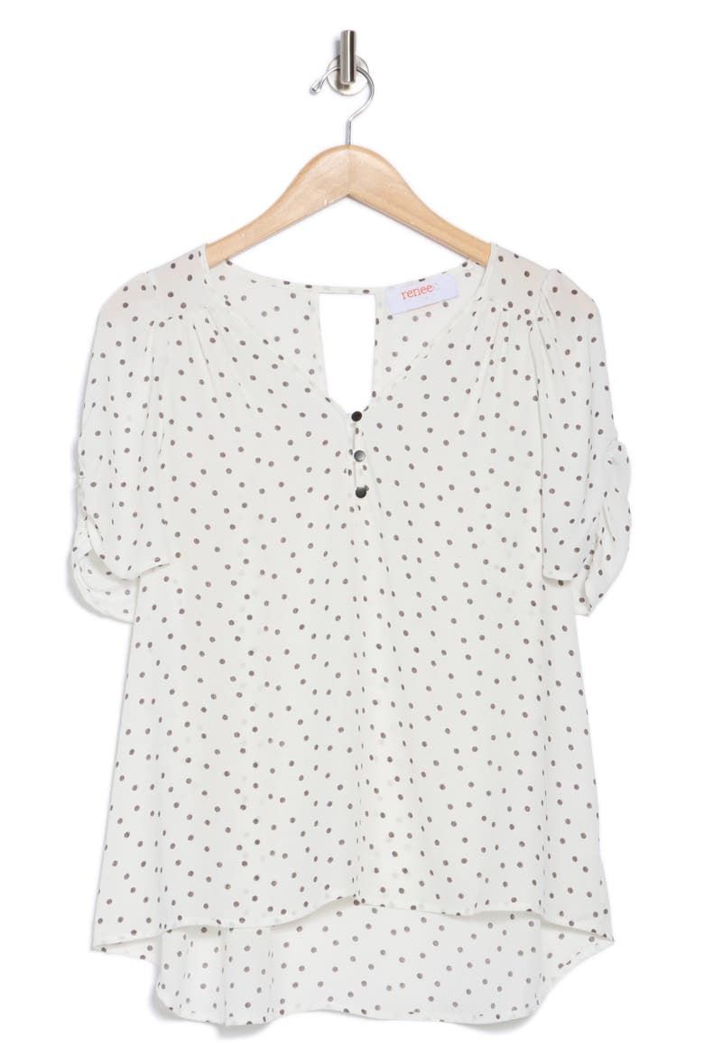 Polka Dot V-Neck Top, Alternate, color, IVORY