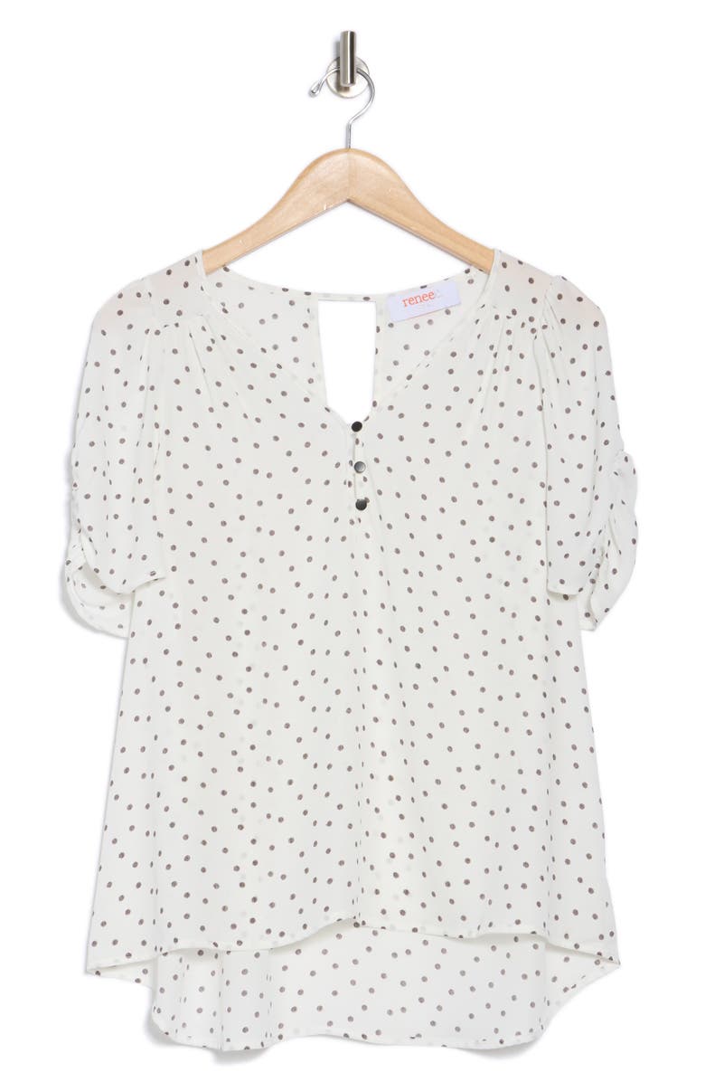 Renee C Polka Dot V-Neck Top, Alternate, color, Ivory