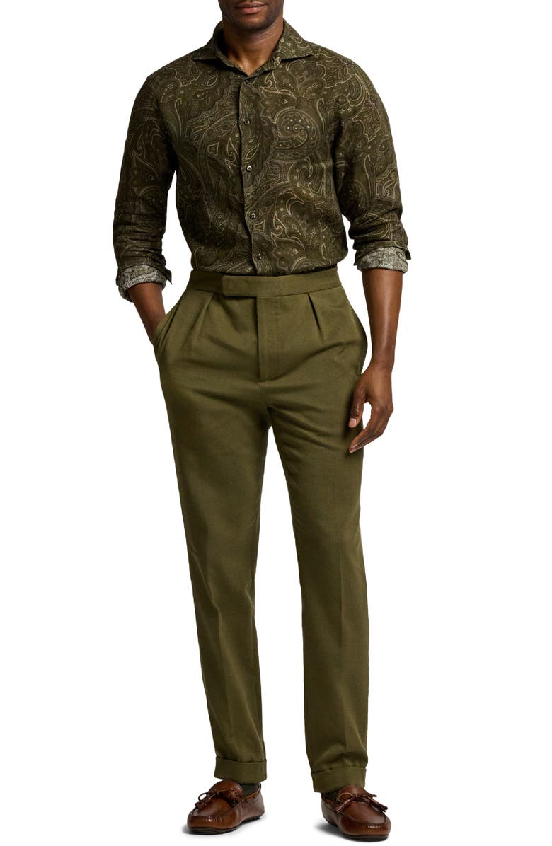 Ralph Lauren Purple Label Rinaldo Paisley Print Linen Button-Up Shirt, Alternate, color, Loden Multi