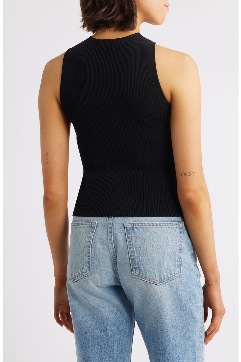 Senna Metal Accent Rib Halter Top, Alternate, color, BLACK