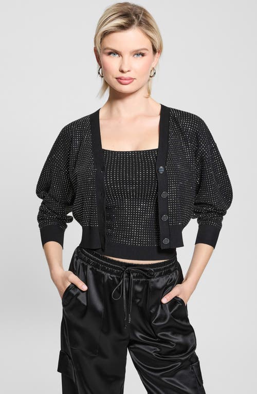 Guess Khloe Rhinestone Cardigan Sweater In Jet Black