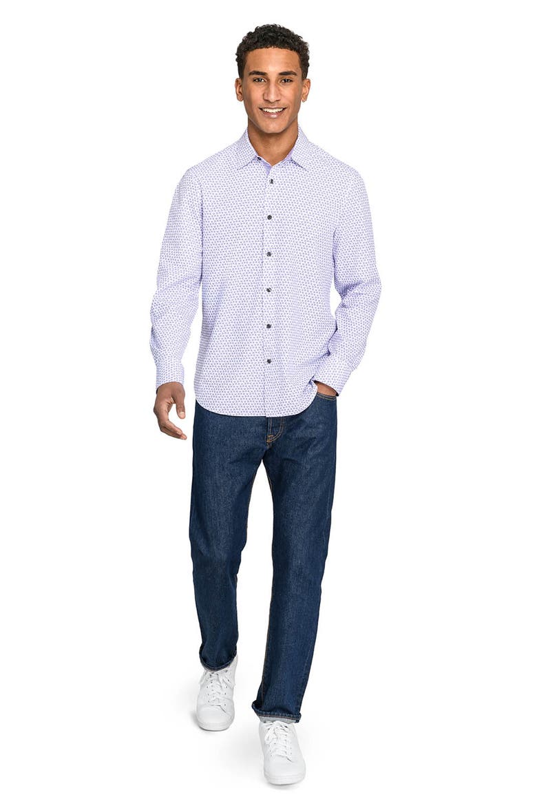 Slim Fit Gem Geo Performance Long Sleeve Shirt, Alternate, color, WHITE/PURPLE