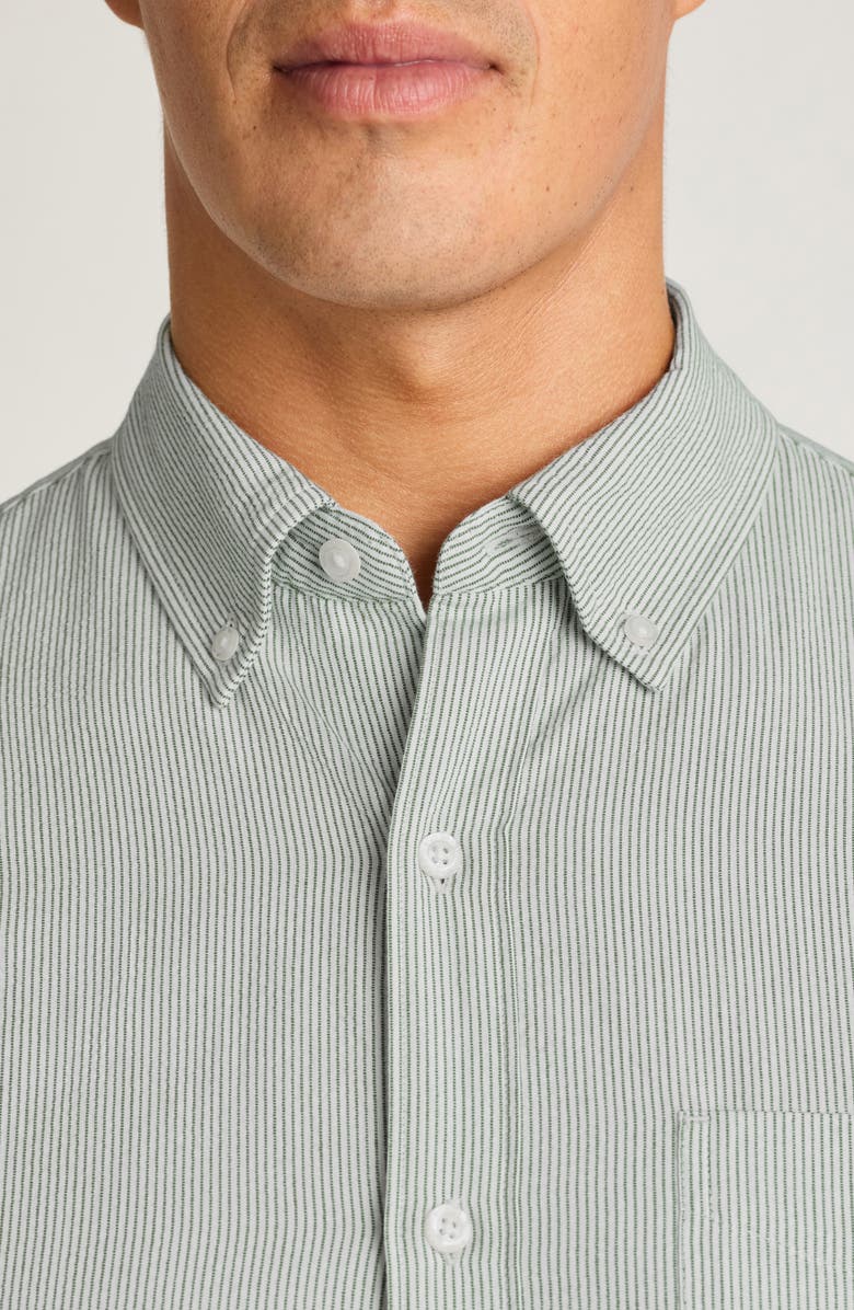 Bonobos Everyday Slim Fit Striped Cotton Seersucker Shirt, Alternate, color, Olive Stripe Seersucker