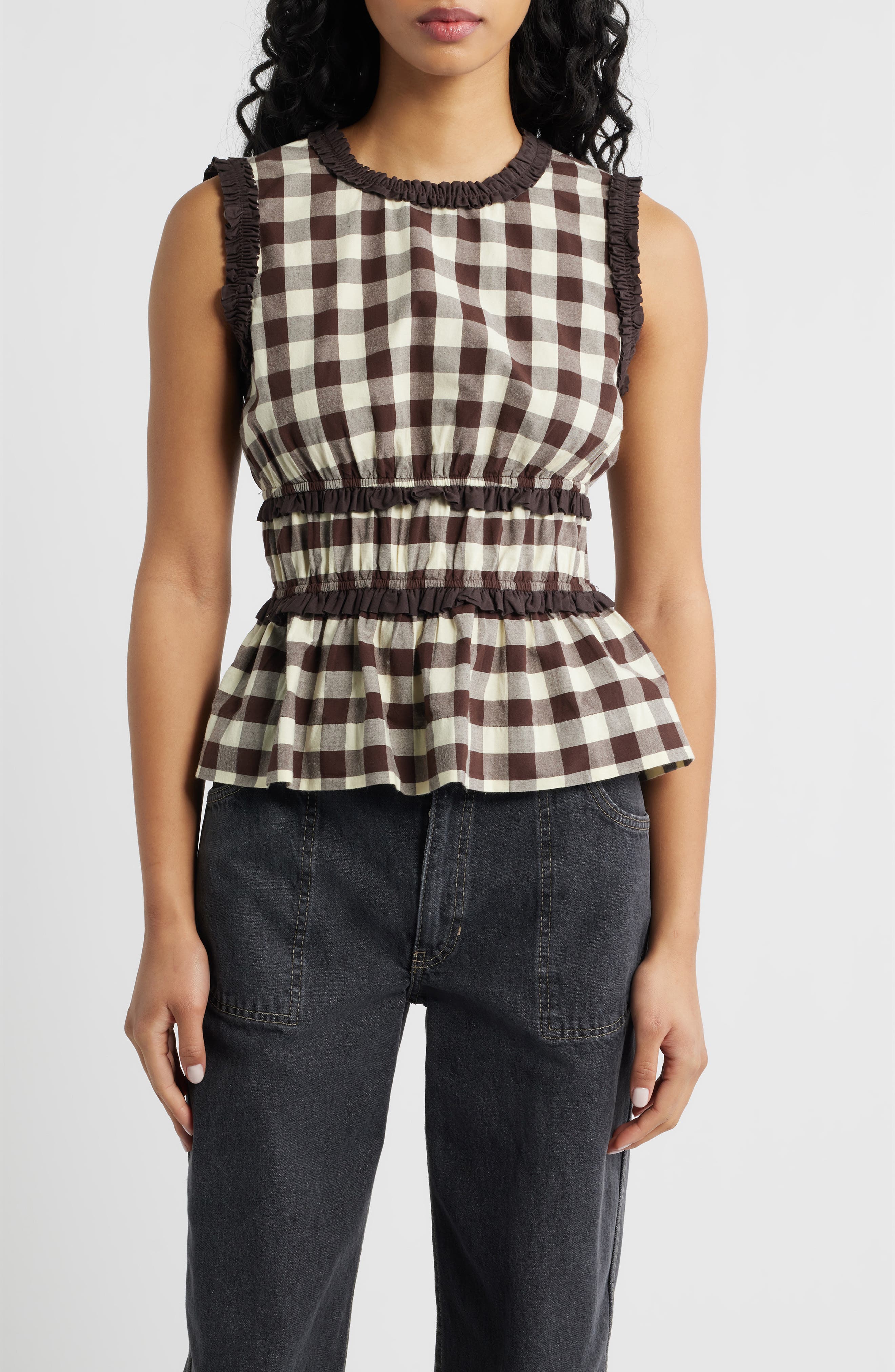 Everly Ruffle Puff Sleeve Peplum Top - image 2