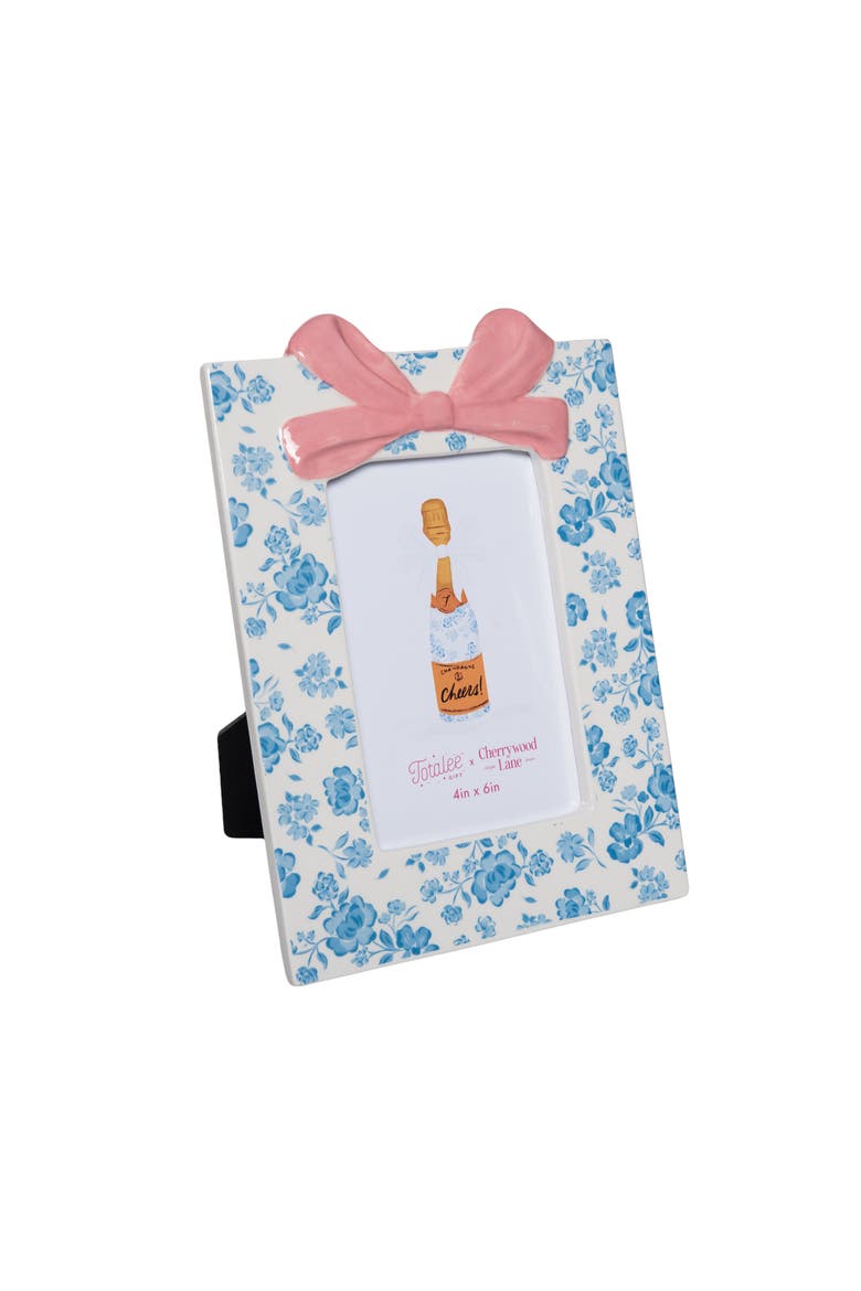 Blue Floral Photo Frame Ceramic Blue, Main, color, Blue